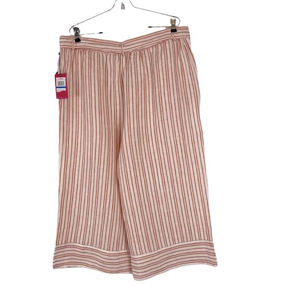 Vince Camuto 100% Linen Striped Cropped Belted Wide Leg Pants Women's XL NWT - Picture 3 of 7